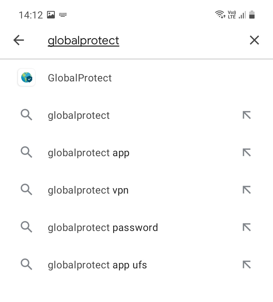 Write globalprotect in the search bar